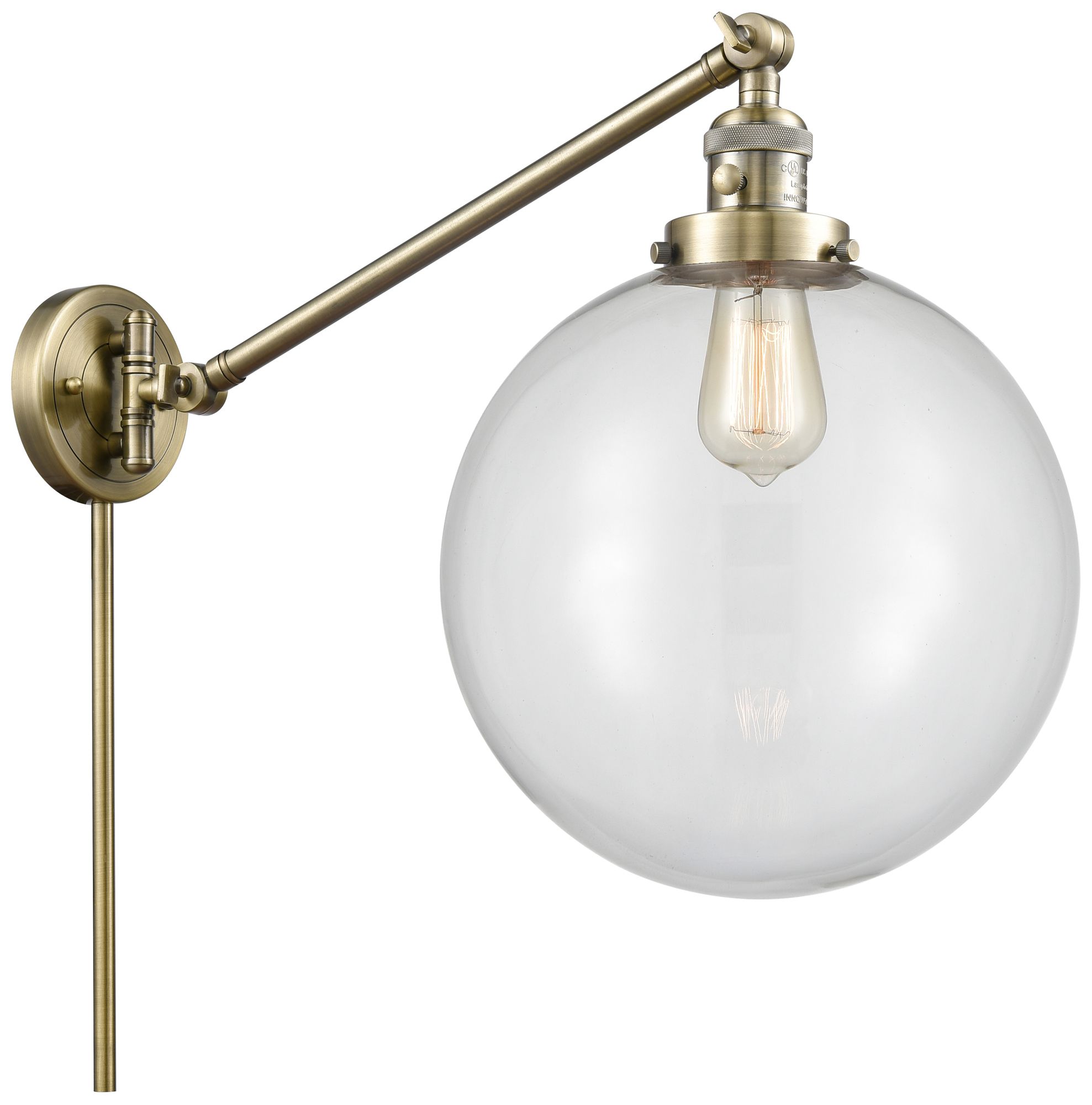 Beacon 12" Antique Brass LED Swing Arm With Clear Shade