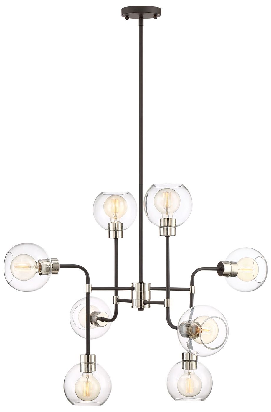 Pierre 8-Light 34 In Polished Nickel Matte Black Geometric Globe Chandelier