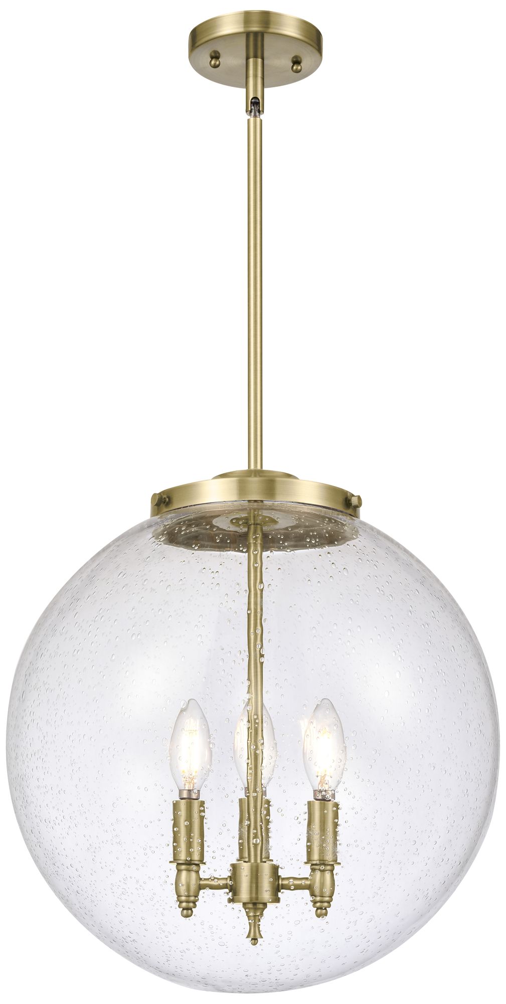 Beacon 17" 3 Light Brass LED Pendant w/ Seedy Shade