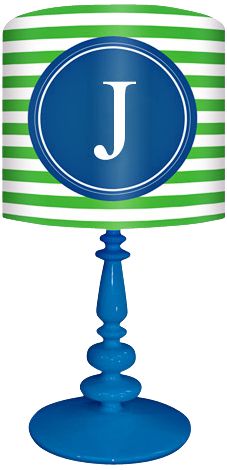 Blue And Green "J" Striped Monogram Kids Table Lamp