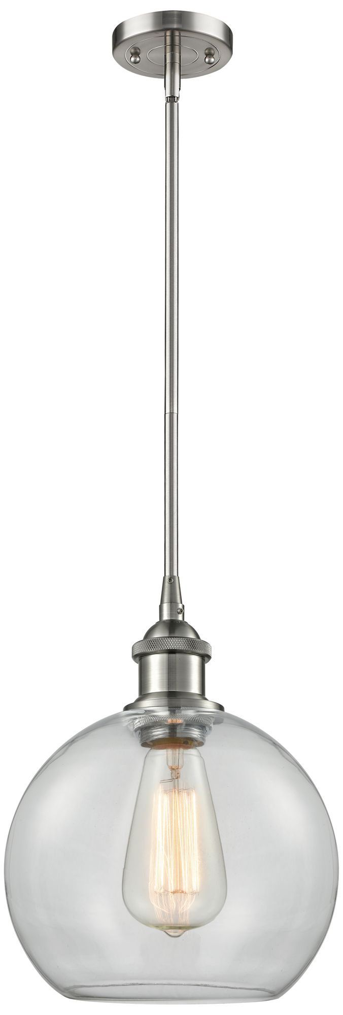 Ballston Athens 8"W Stem Hung Satin Nickel Mini Pendant w/ Clear Shade