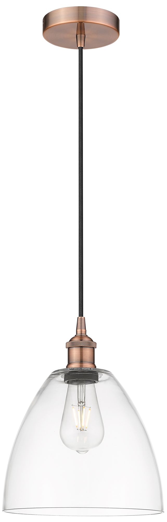 Edison Dome 9" Antique Copper Cord Hung Mini Pendant w/ Clear Shade