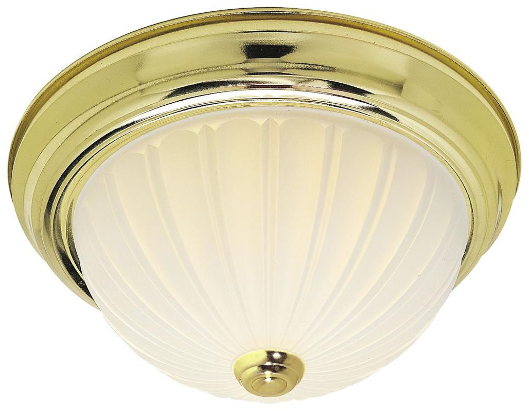 2 Light - 11" Flush with Frosted Melon Glass - Polished Brass Finish
