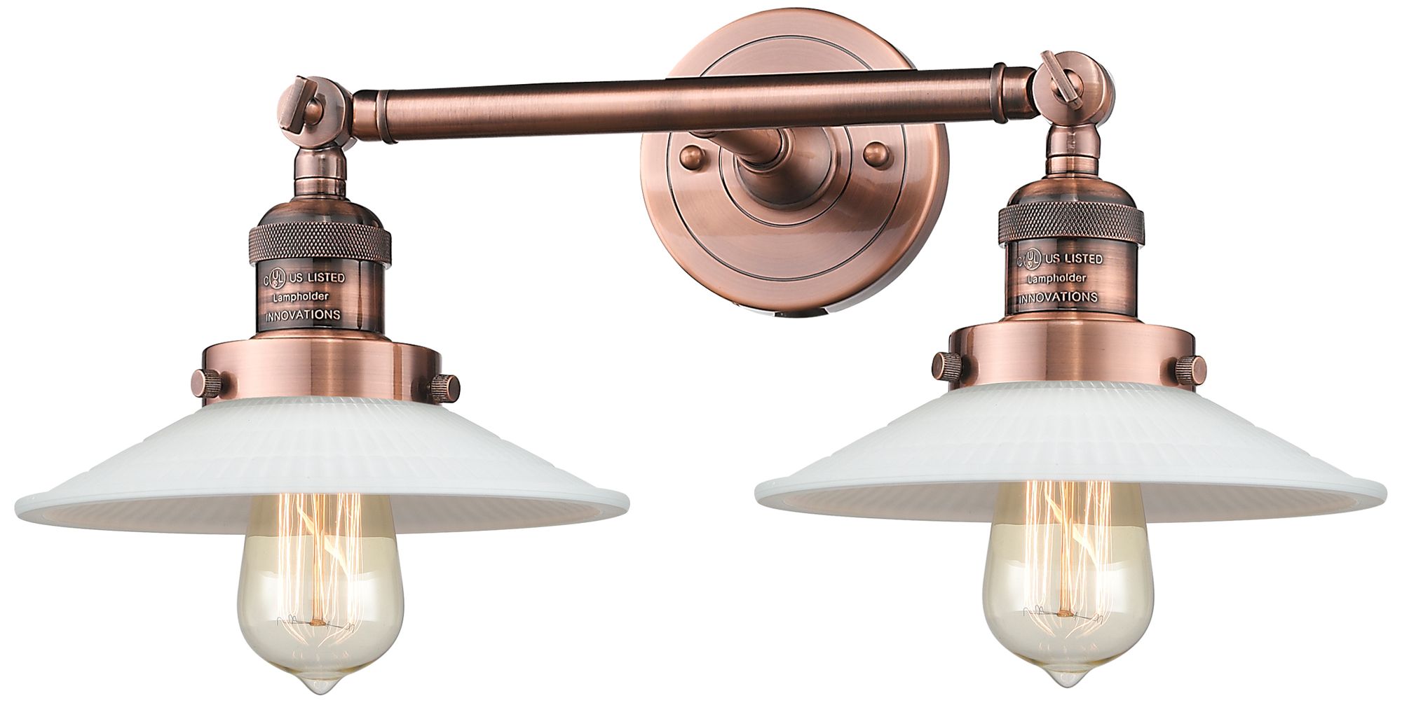 Halophane 18" 2-Light Antique Copper Bath Light w/ Matte White Shade