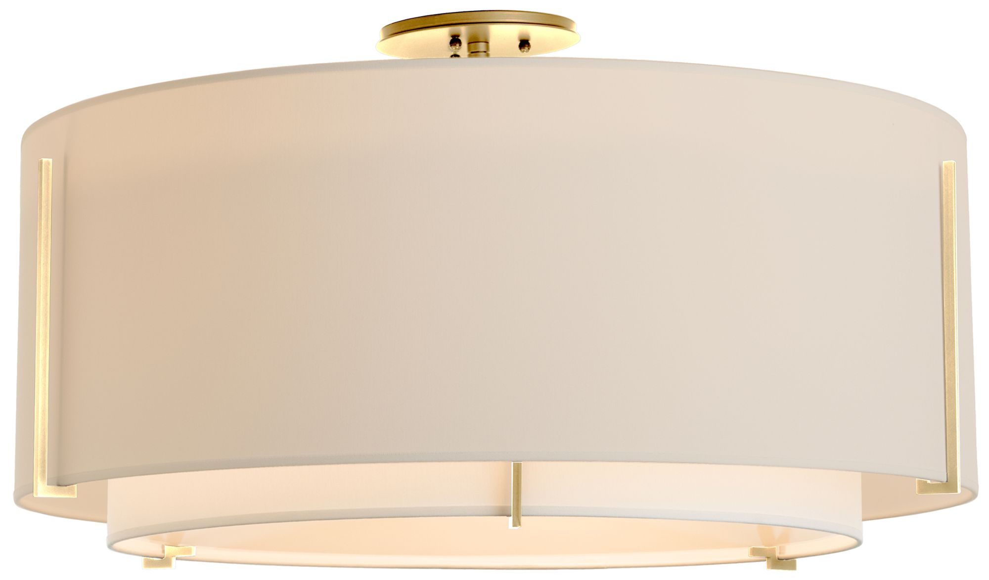 Exos Large Double Shade Semi-Flush - Brass Finish - Natural & Linen Sha