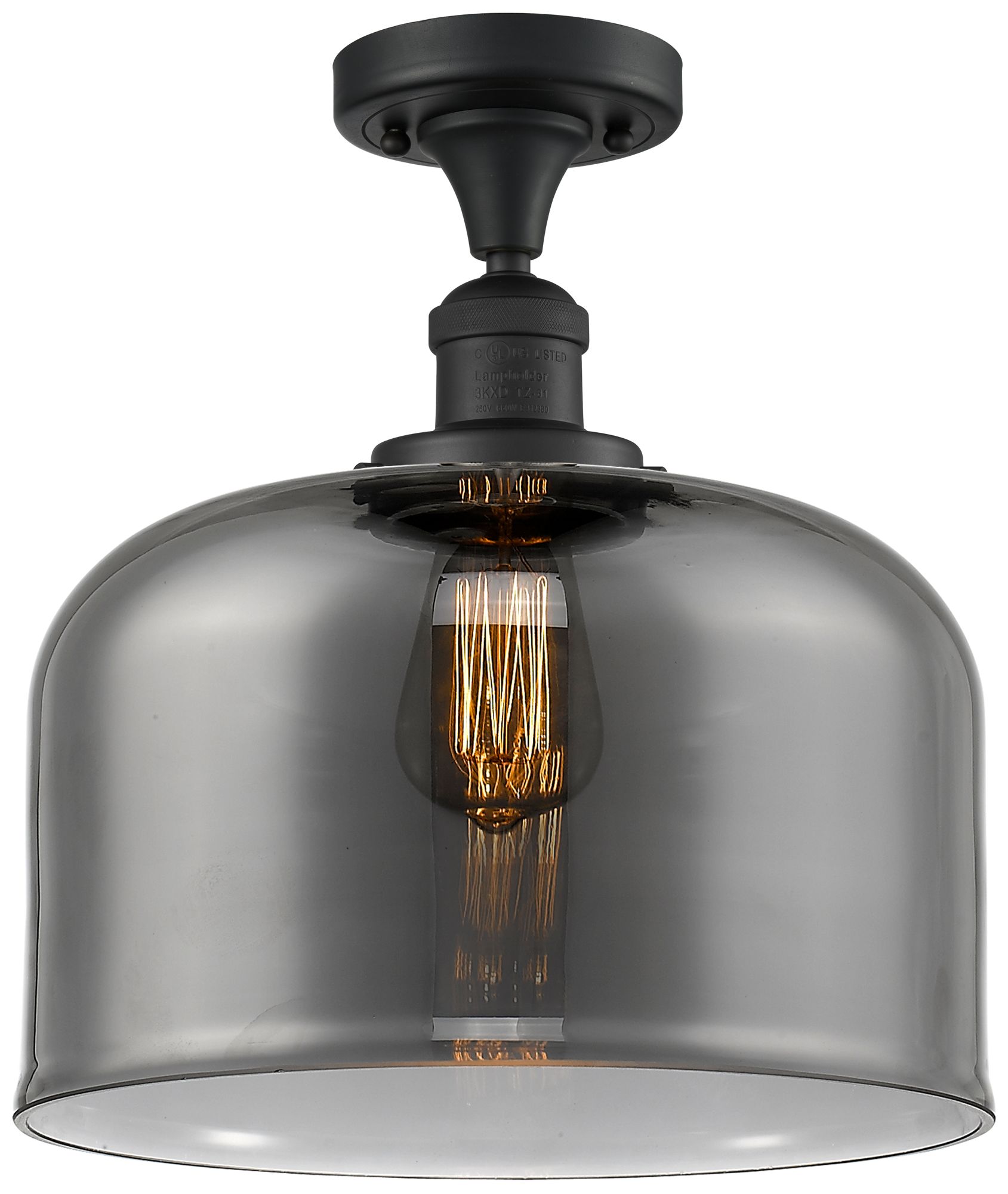 Bell 12" Matte Black Semi Flush Mount w/ Plated Smoke Shade