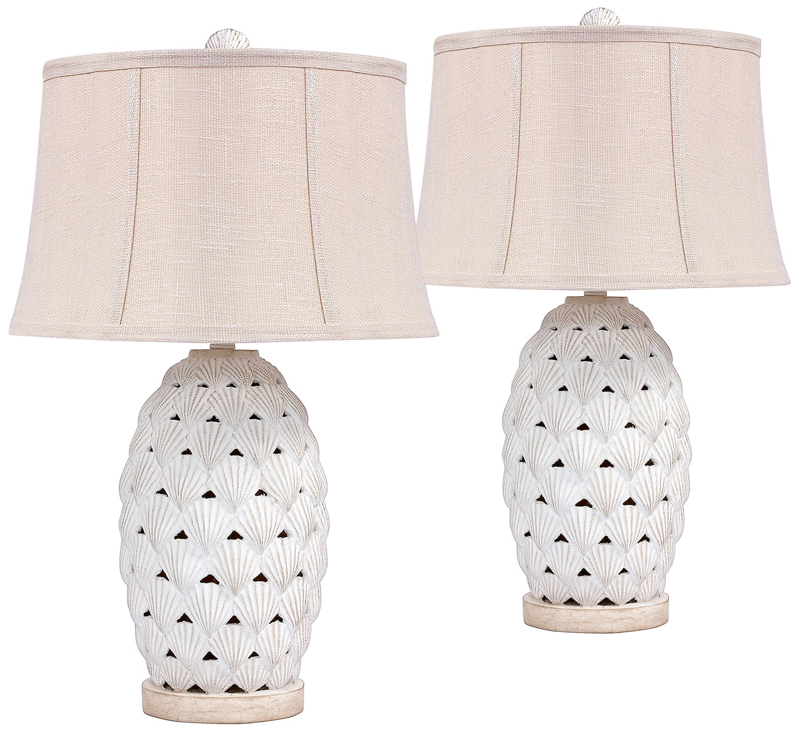 Antigua Beige Sand Seashell Table Lamps Set of 2