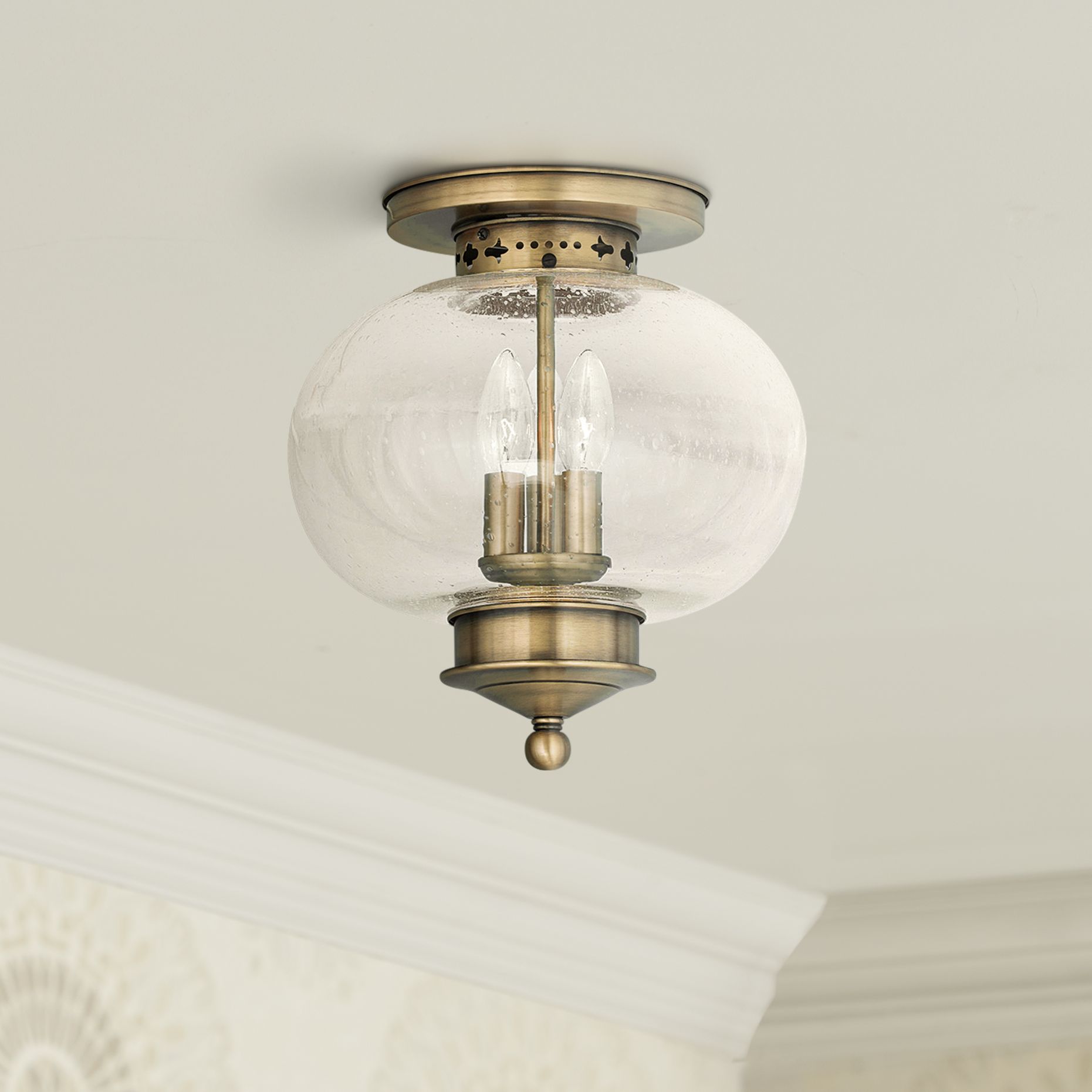 Harbor 11" Wide Antique Brass 3-Light Ceiling Light