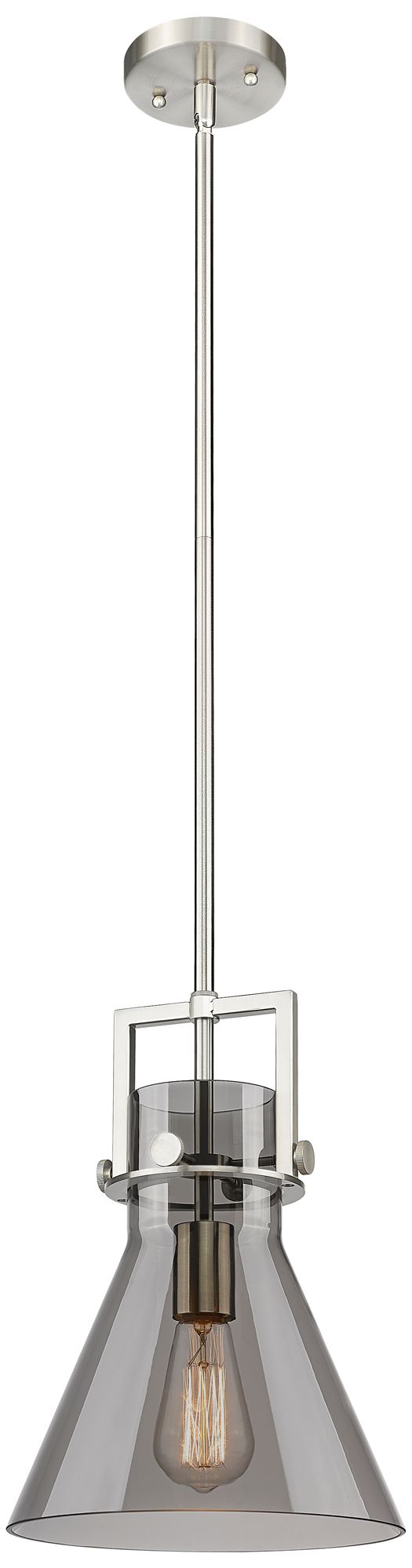 Newton Cone 10" Wide Stem Hung Satin Nickel Pendant With Smoke Shade