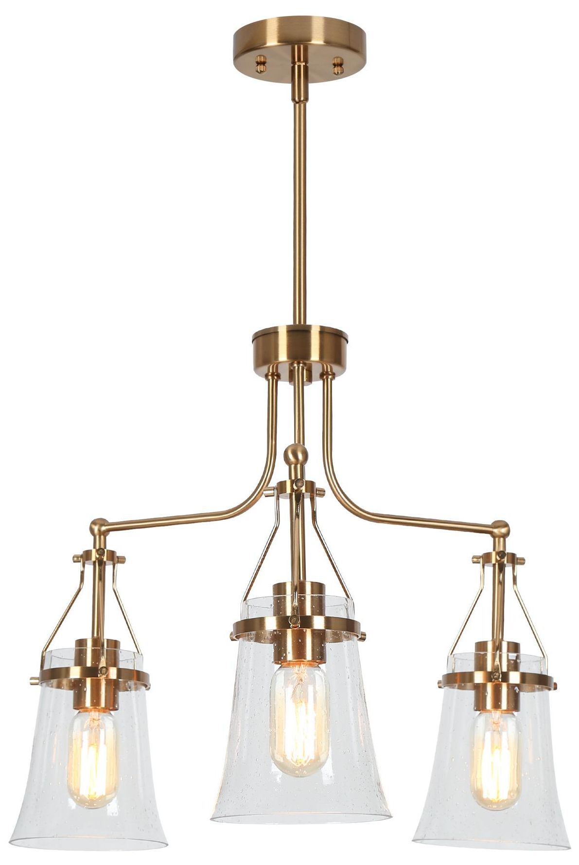 Auisre 3-Light Gold Wheel Glass Shade Chandelier