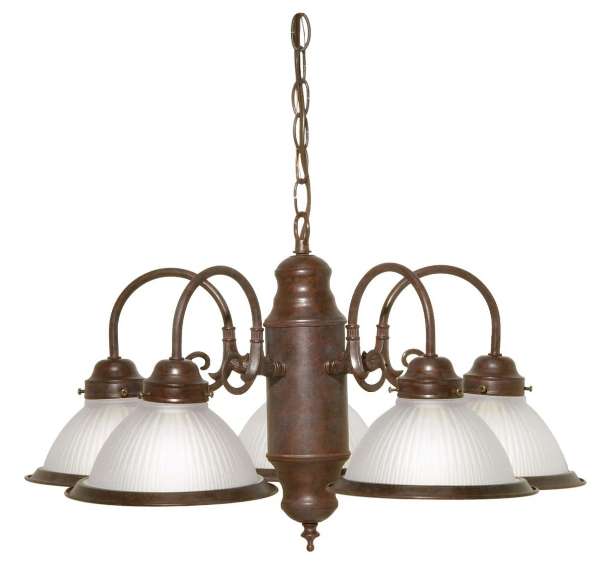 5 Light - 22" - Chandelier - With Frosted Ribbed Shades - Old Bronze F