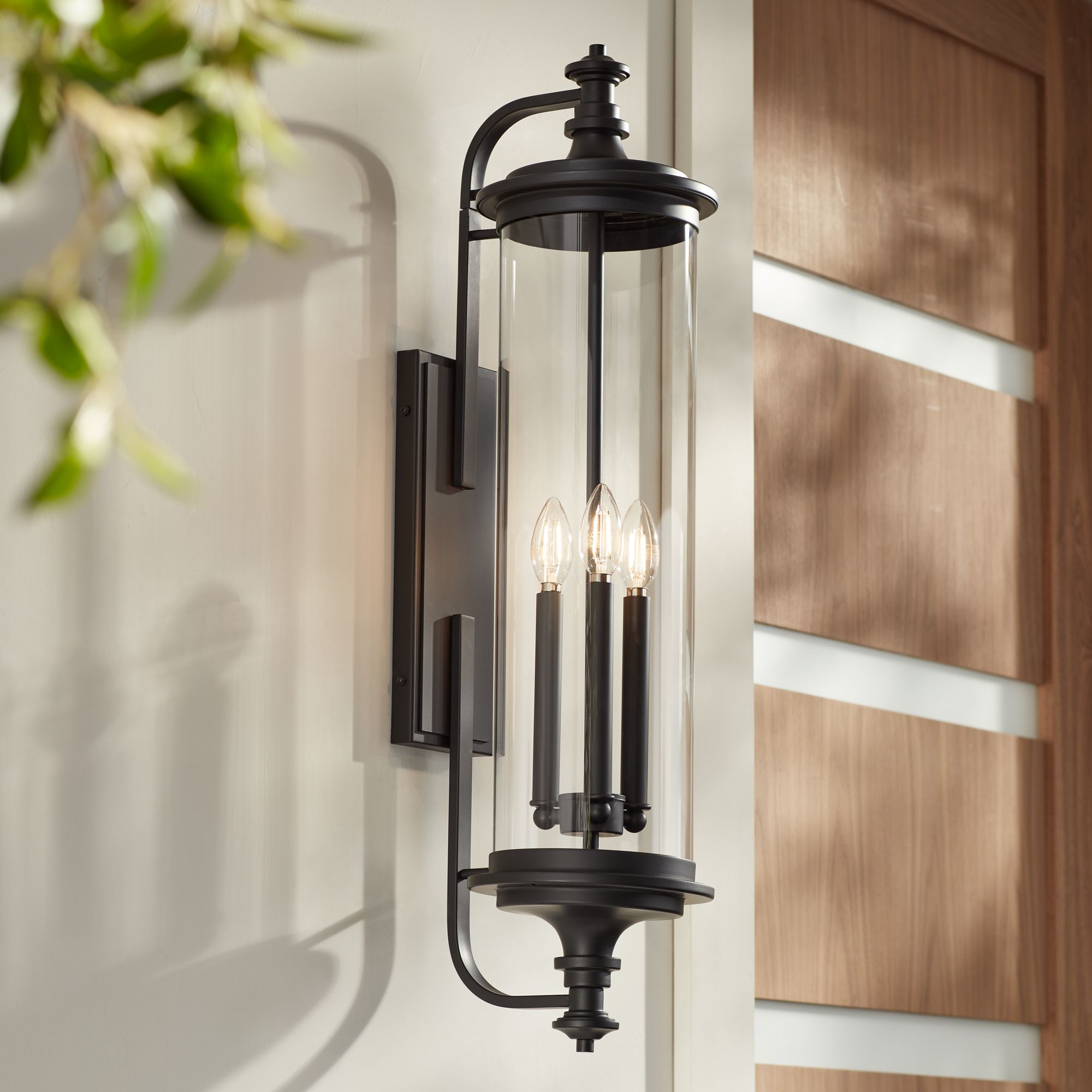 Possini Euro Medici 32 1/4" Black and Clear Glass Outdoor Wall Light
