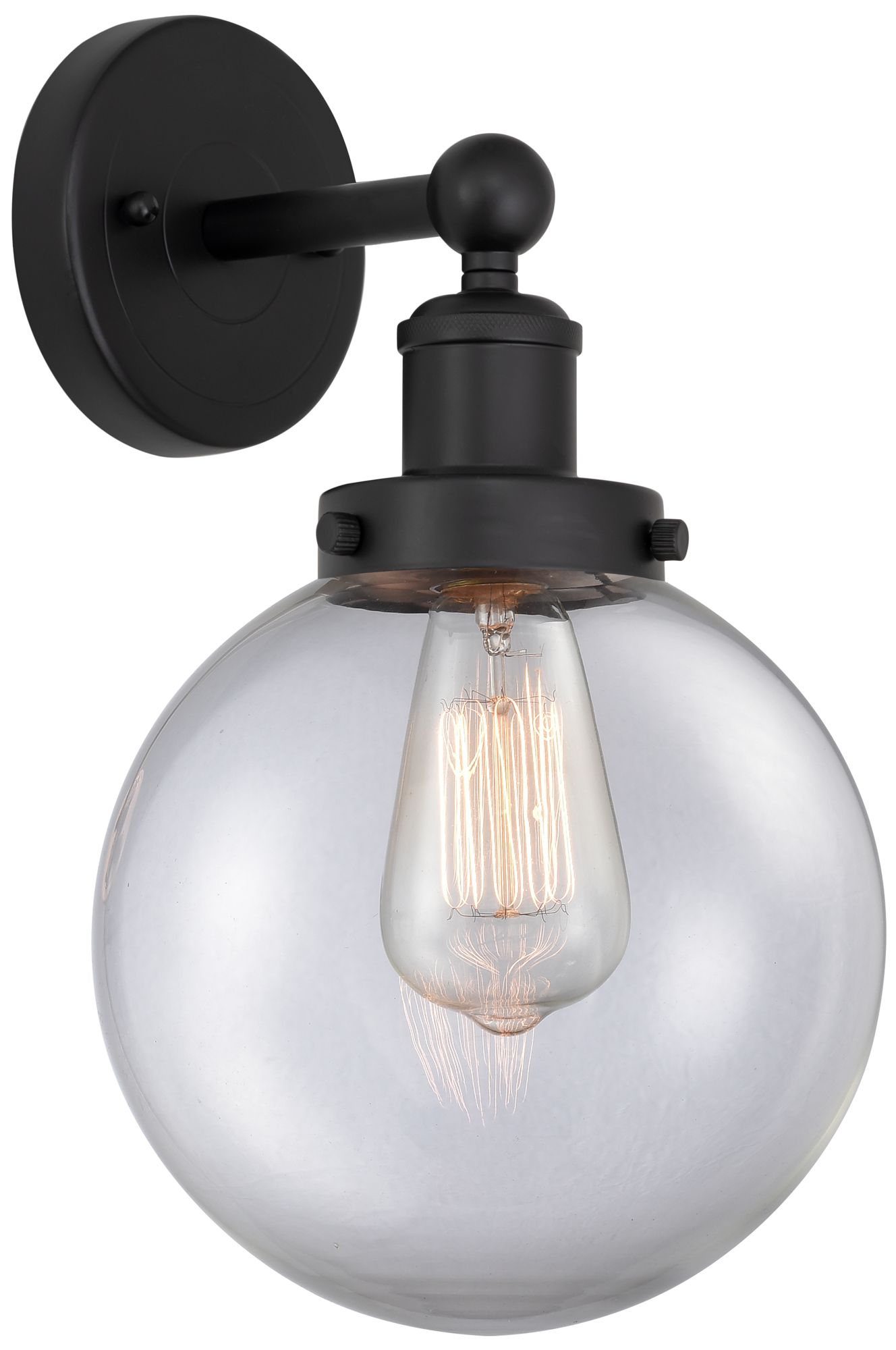 Edison Large Beacon 7" Matte Black Sconce w/ Clear Shade