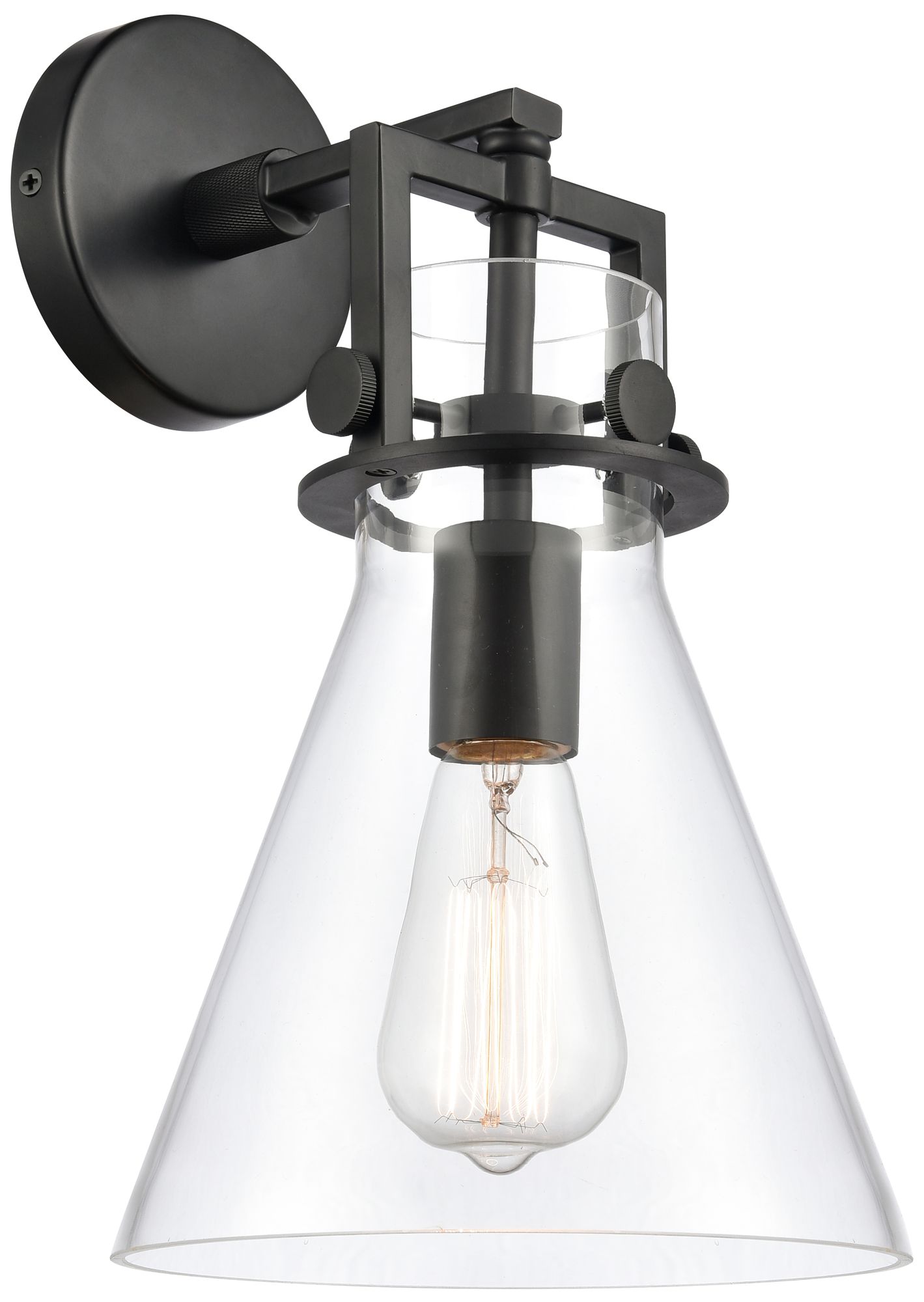 Newton Cone 14" High Matte Black Sconce With Clear Shade