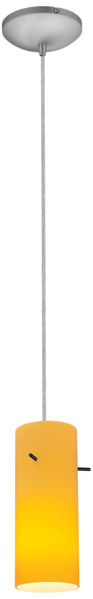 Cylinder - E26 LED Cord Pendant - Brushed Steel Finish, Amber Glass Shade