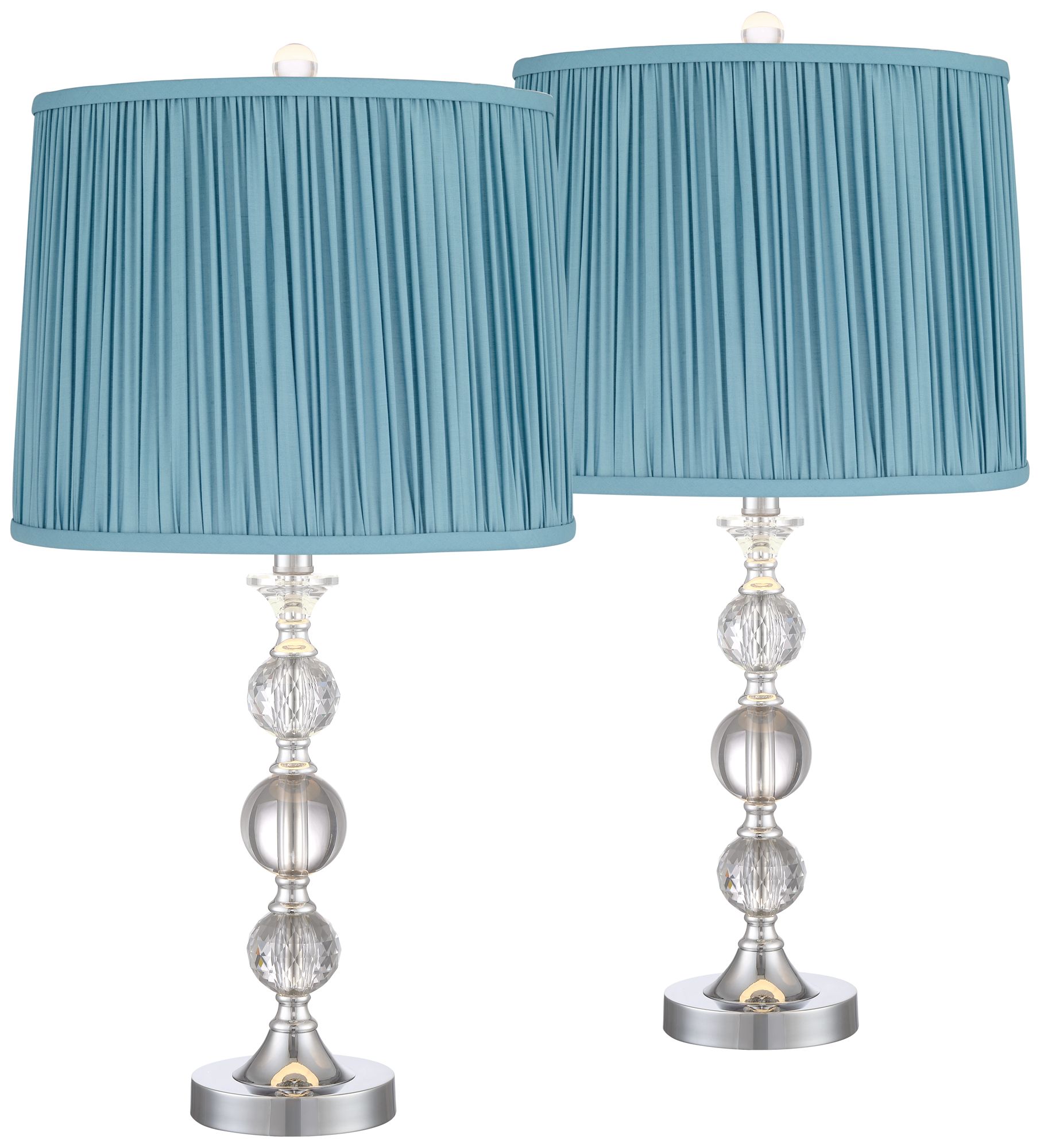 Solange Crystal Silver Table Lamps Set of 2 with Teal Shades