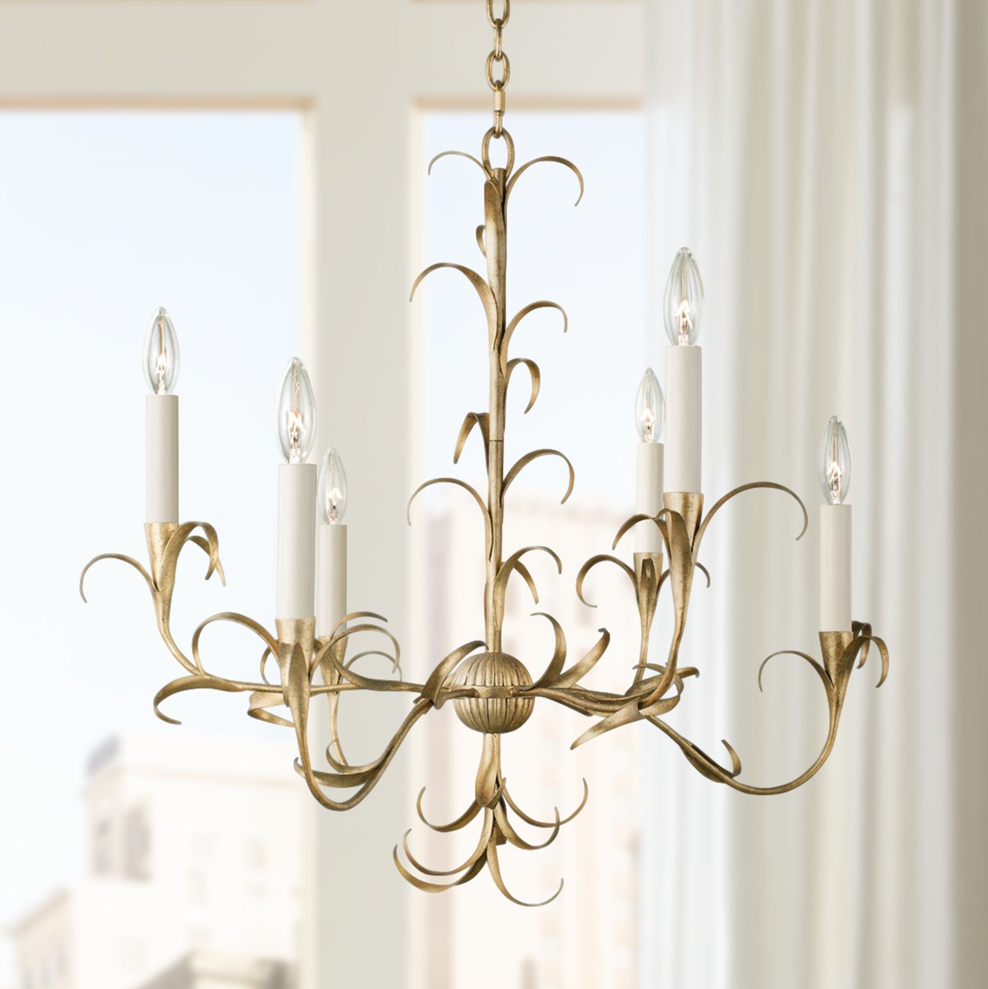 Ainsley 26" Wide Oxidized Gold Leaf 6-Light Chandelier