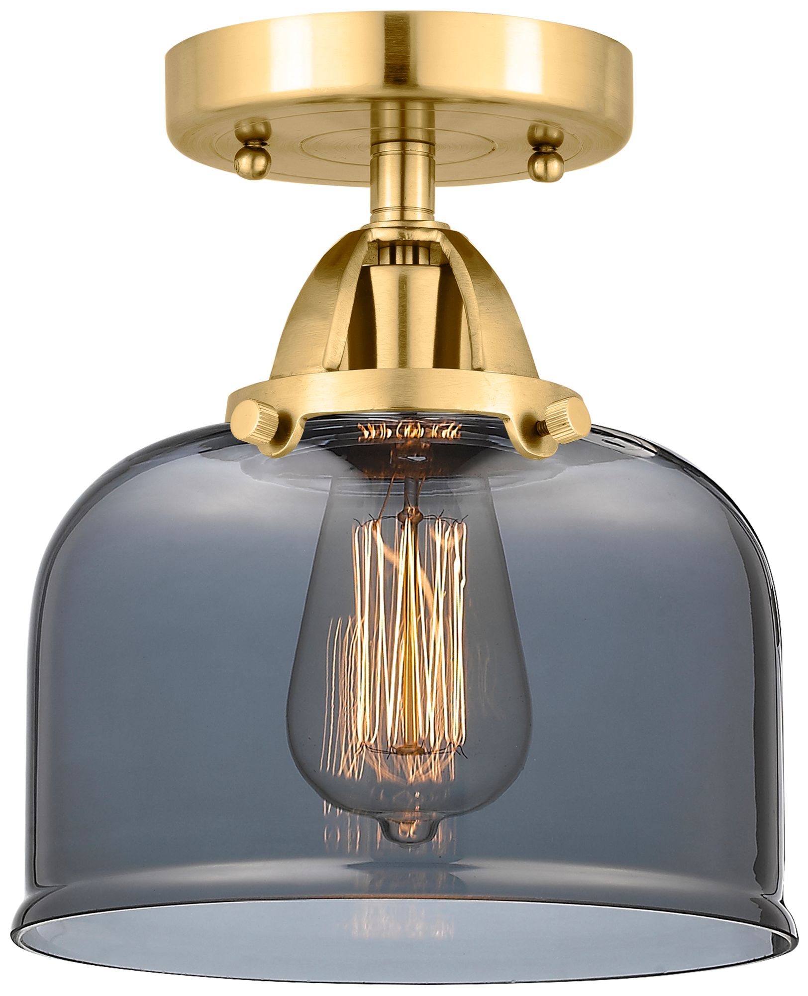 Nouveau 2 Bell 8" LED Semi-Flush Mount - Satin Gold - Plated Smoke Sha