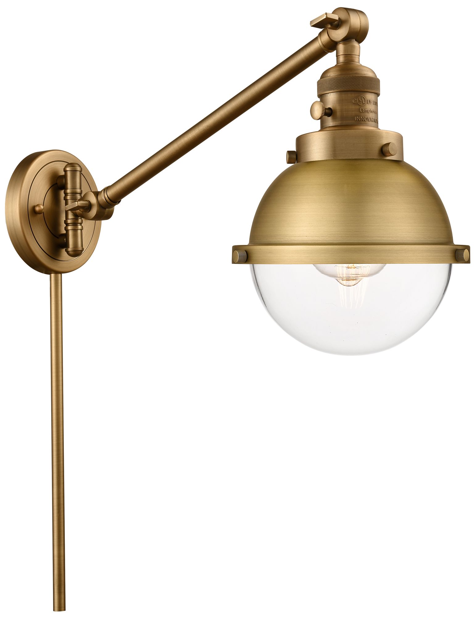 Hampden 11" Brushed Brass LED Swing Arm w/ Clear Glass Shade