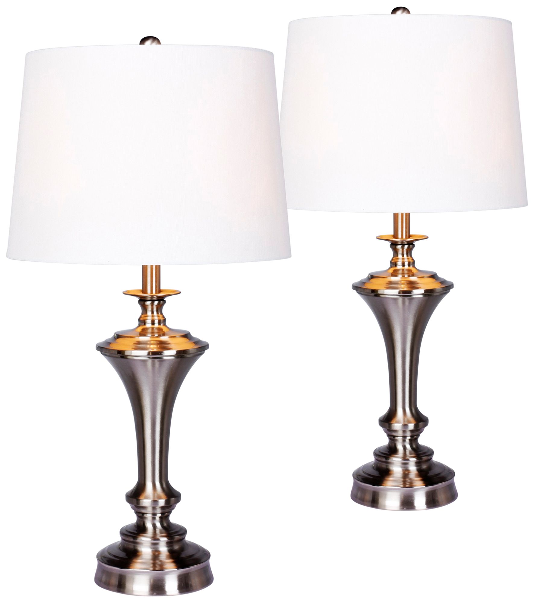 Callum Brushed Steel Tapered Urn Table Lamp Set of 2