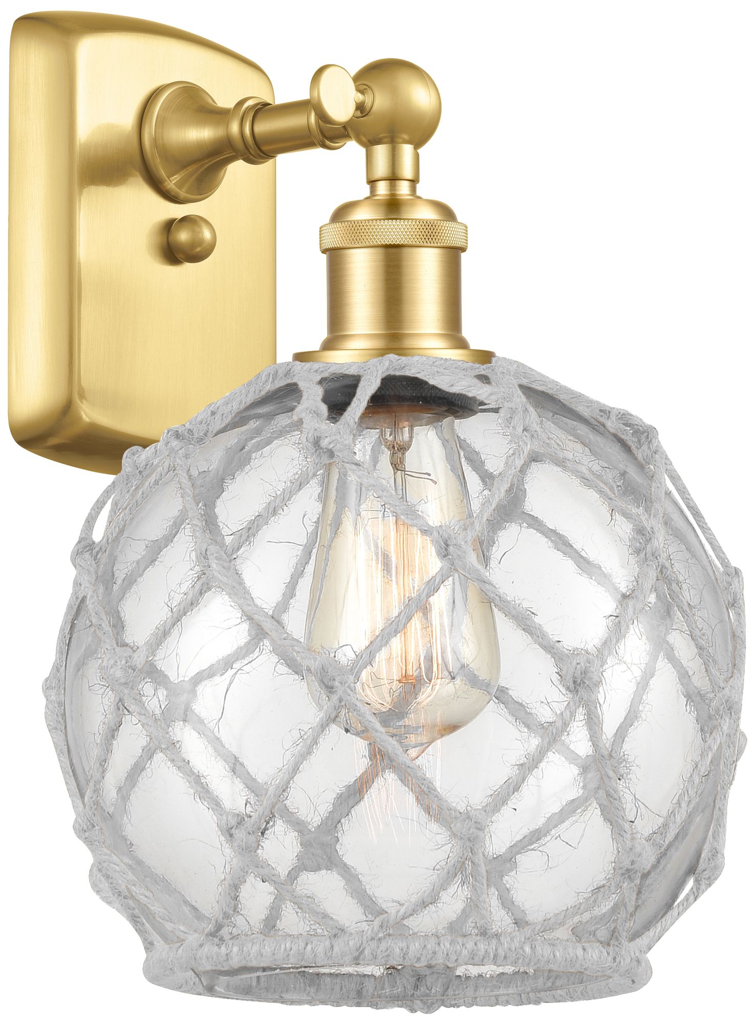 Farmhouse Rope 13" High Gold Sconce w/ Clear Glass with White Rope Sha