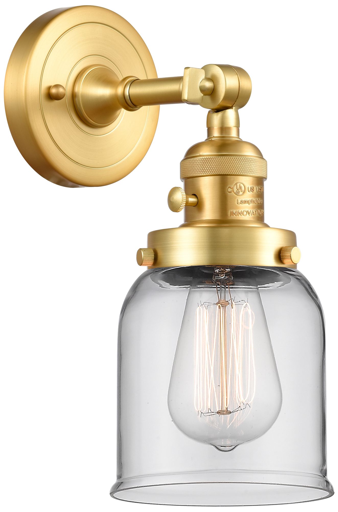 Bell 5" Satin Gold Sconce w/ Clear Shade