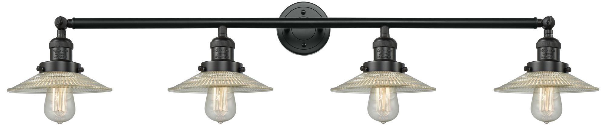 Halophane 44.5"W 4 Light Matte Black Bath Vanity Light w/ Halophane Sh