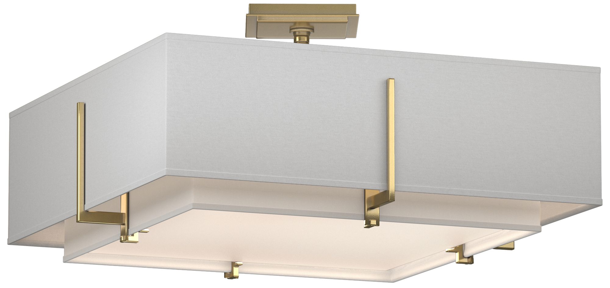 Exos 20.6"W Double Shade Square Brass Semi-Flush w/ Anna & Light G