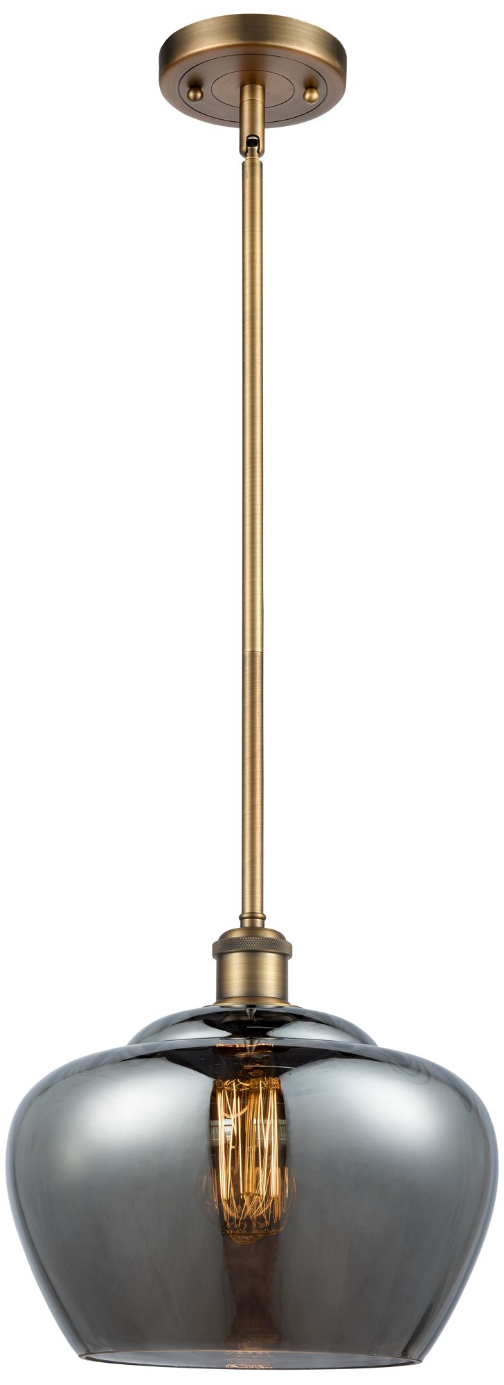 Ballston Fenton 11" Brushed Brass Mini Pendant w/ Plated Smoke Shade