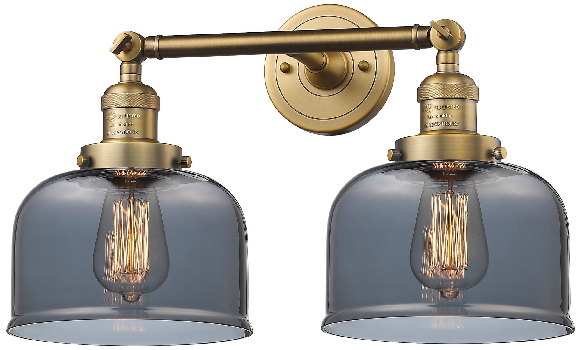 Bell 19" 2-Light Brushed Brass Bath Light w/ Plated Smoke Shade