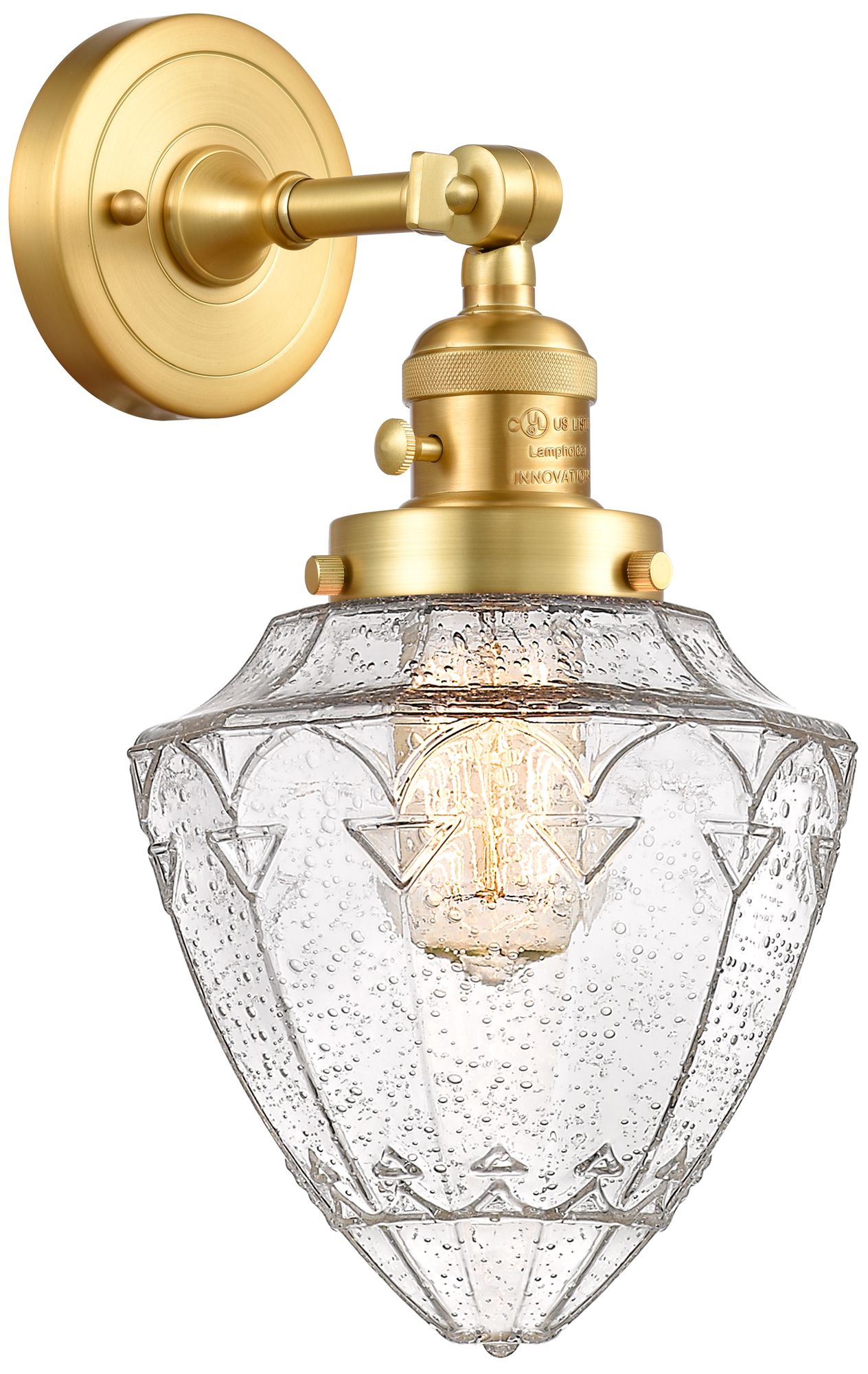 Bullet 7" Satin Gold Sconce w/ Seedy Shade