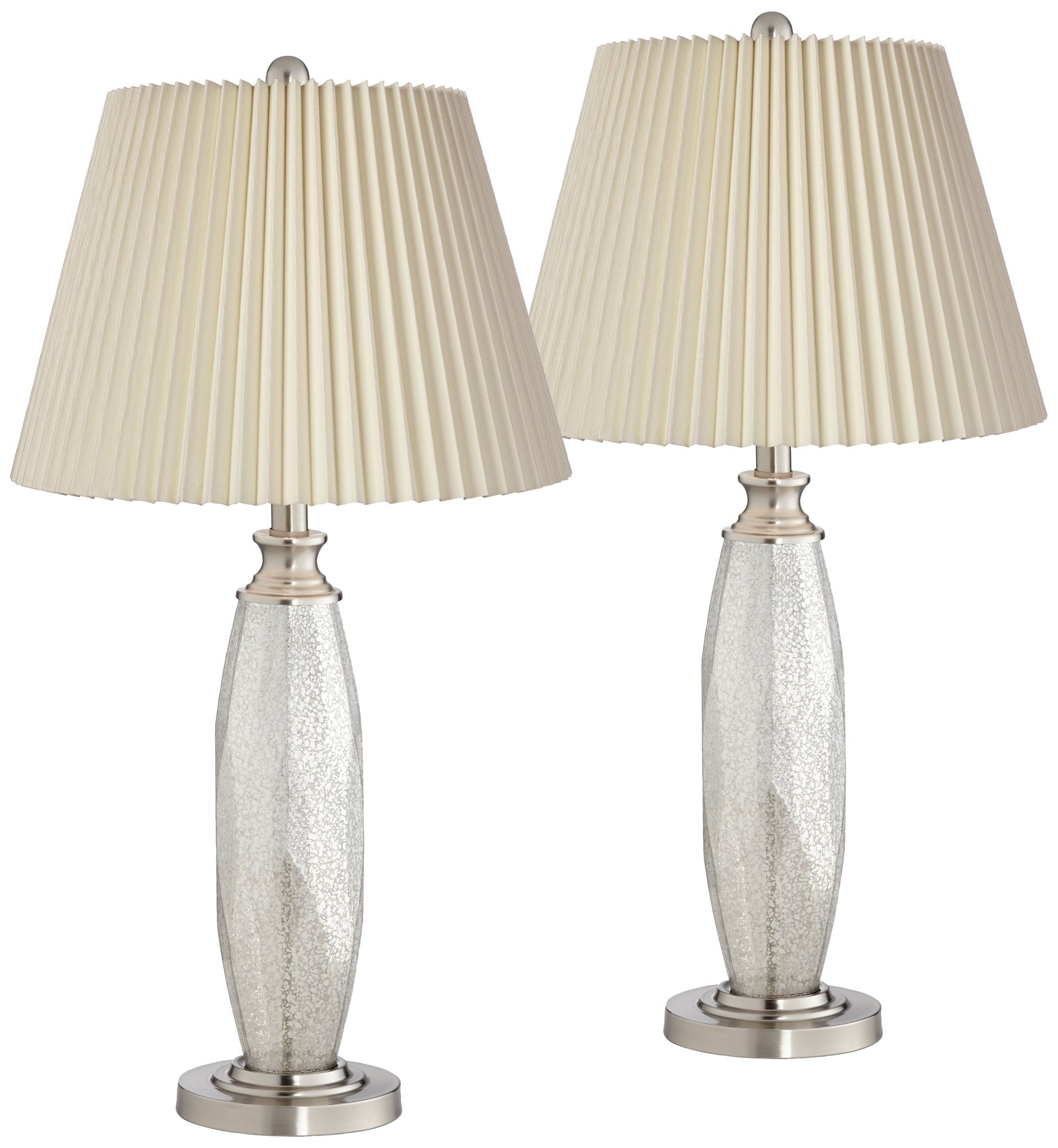 Carol Mercury Glass with Ivory Pleat Shades Modern Table Lamps Set of 2