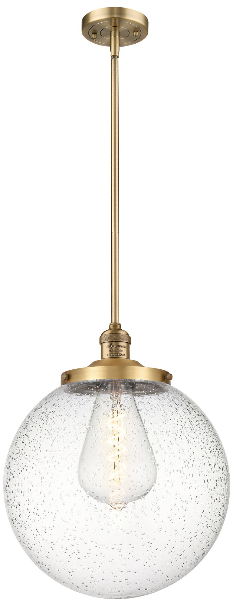 Beacon 14" Wide Brushed Brass Pendant With Seedy Shade
