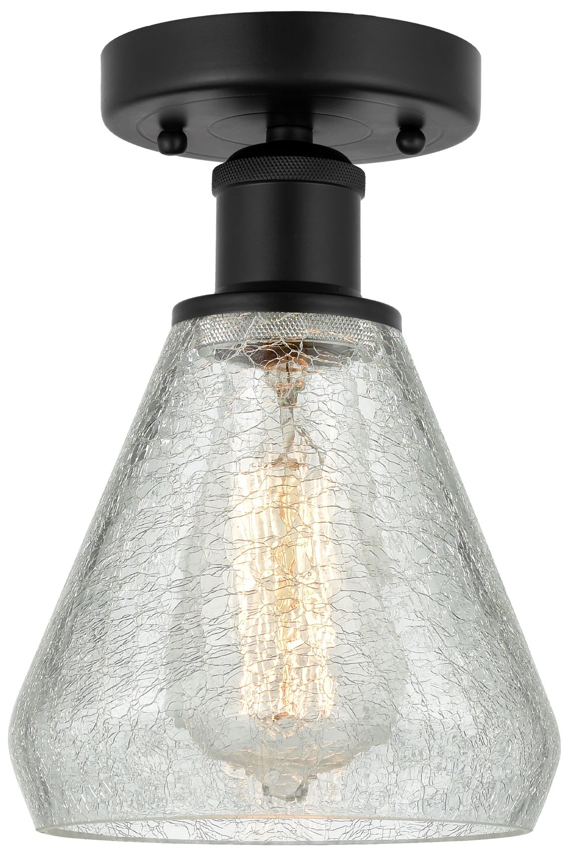 Edison Conesus 6" Matte Black Semi Flush Mount w/ Clear Crackle Shade