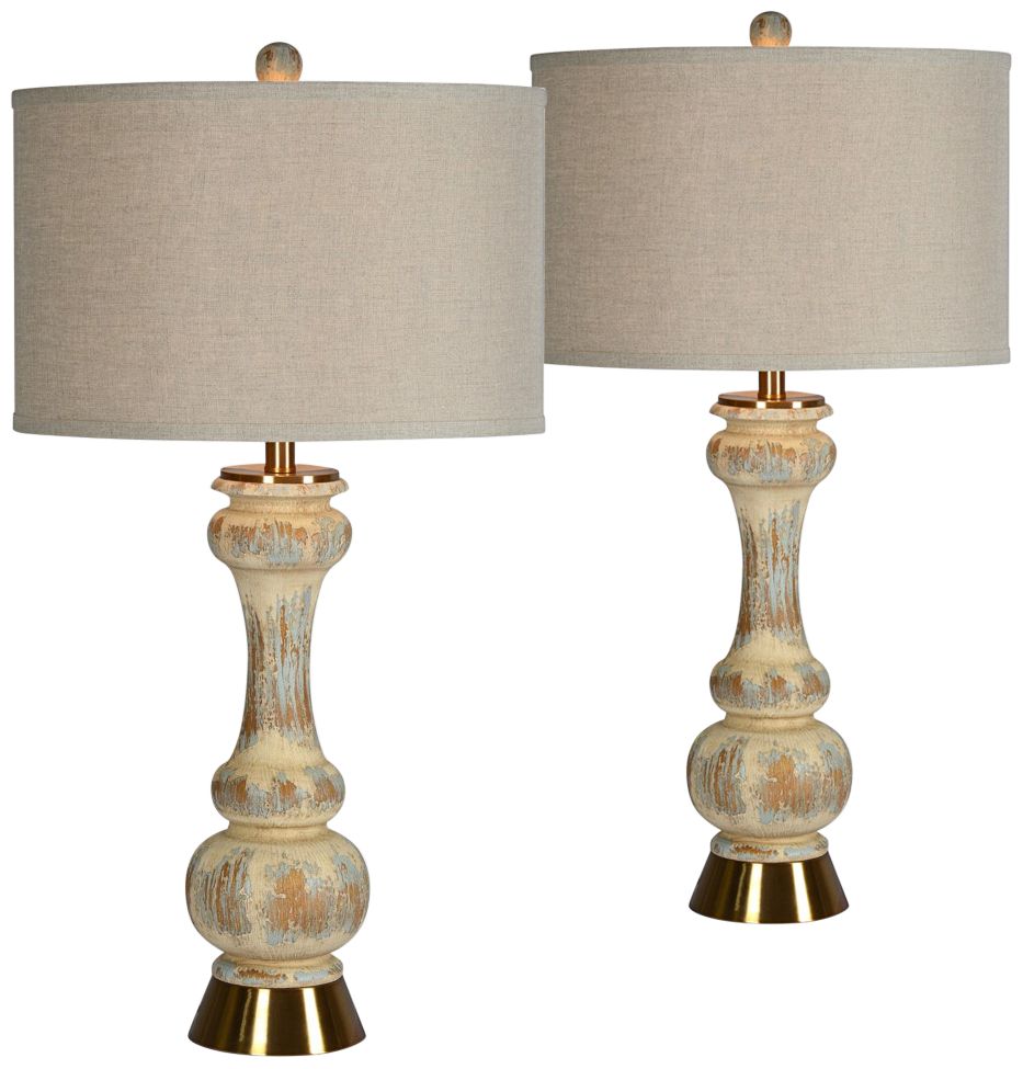 Patterson Antique Blue and Cream Table Lamps Set of 2