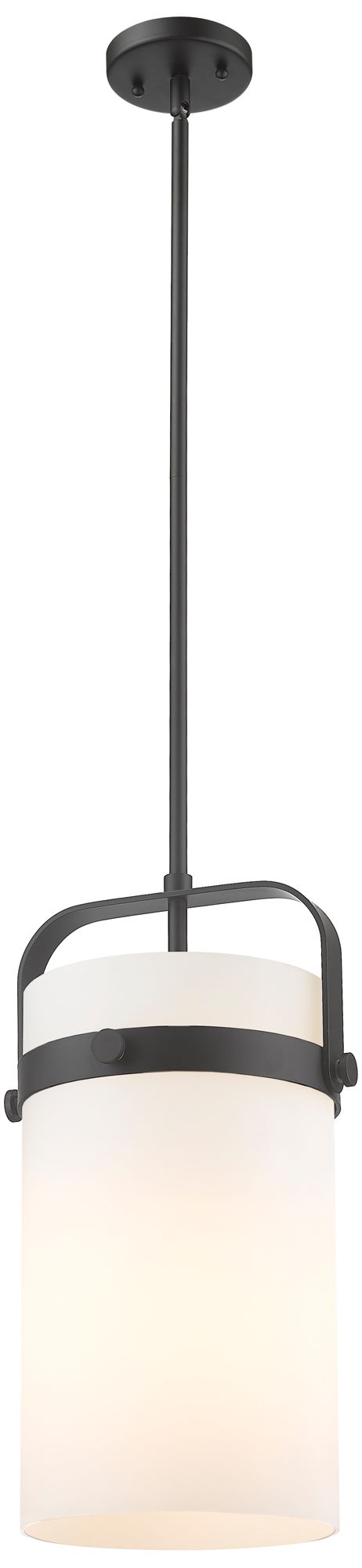 Pilaster 9.38" Wide Stem Hung Matte Black Pendant With White Shade