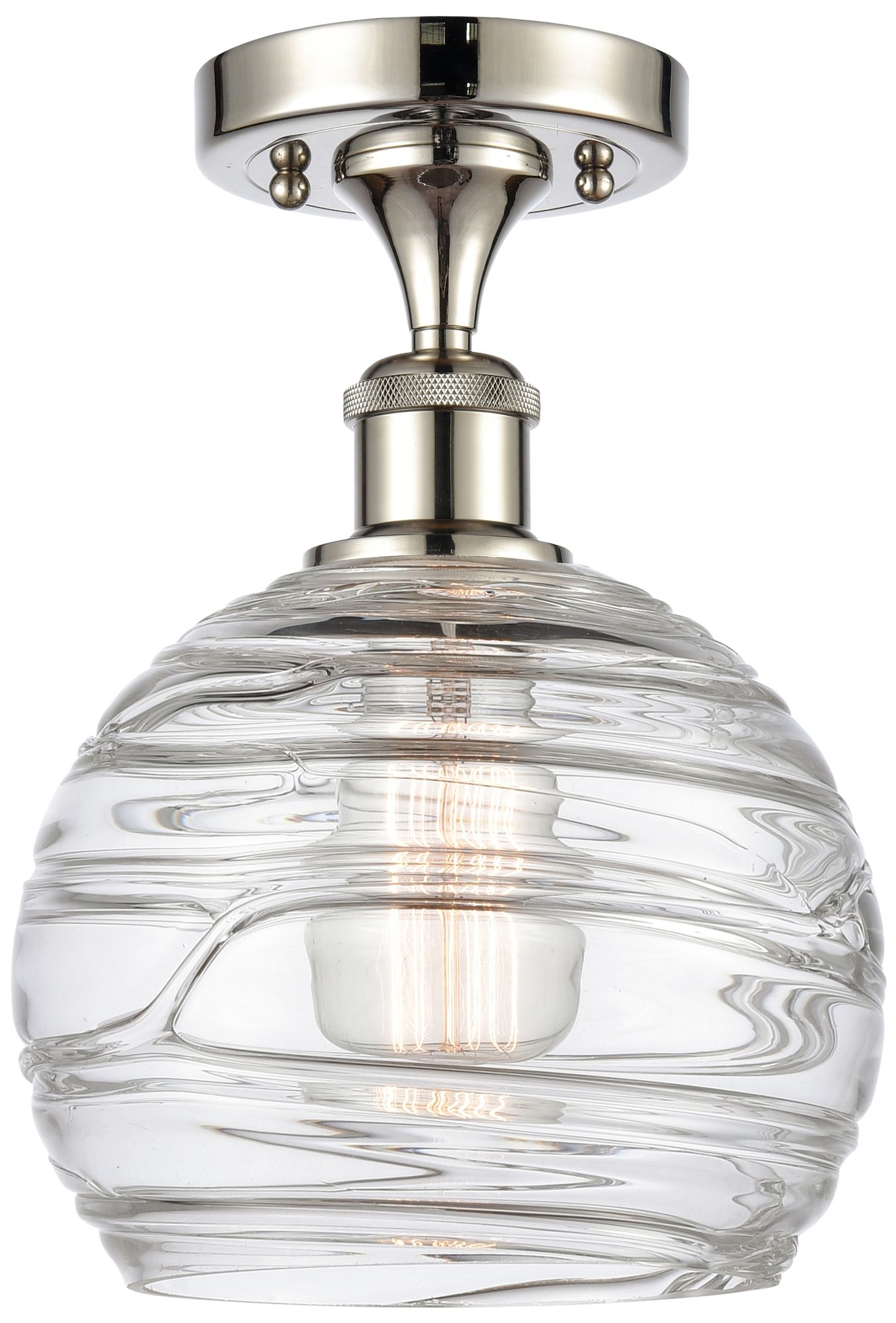 Athens Deco Swirl  8" LED Semi-Flush - Polished Nickel - Clear Deco Sw