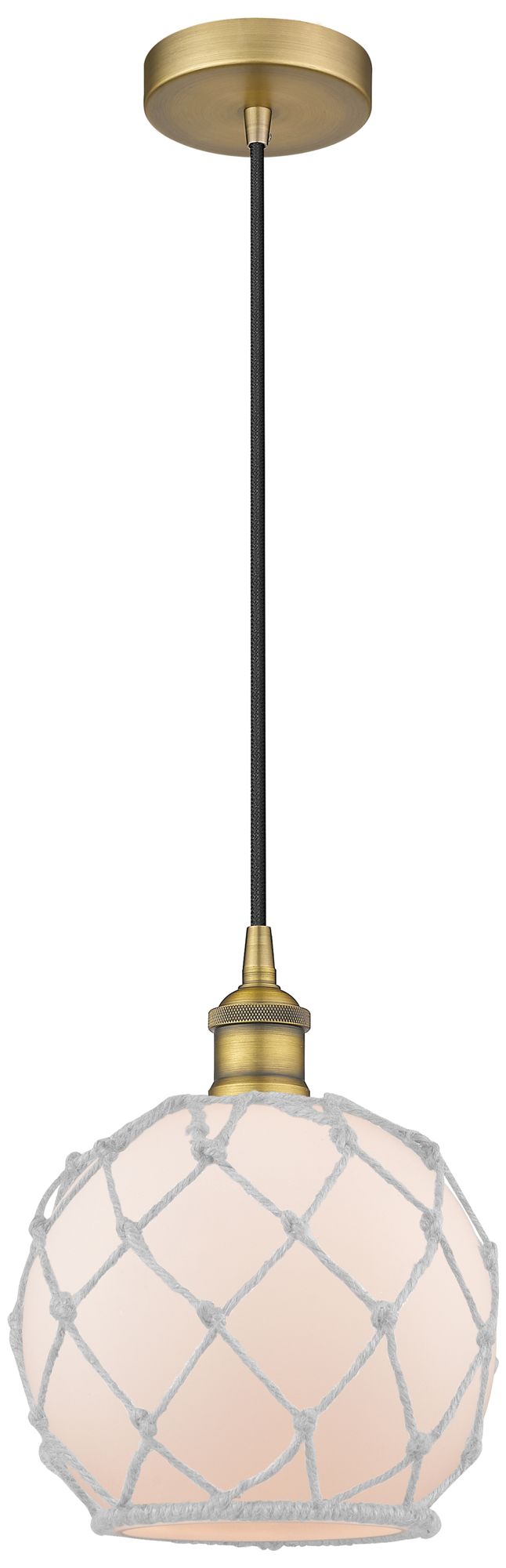 Edison Farmhouse 8" Brushed Brass Corded Mini Pendant w/ White Rope Sh