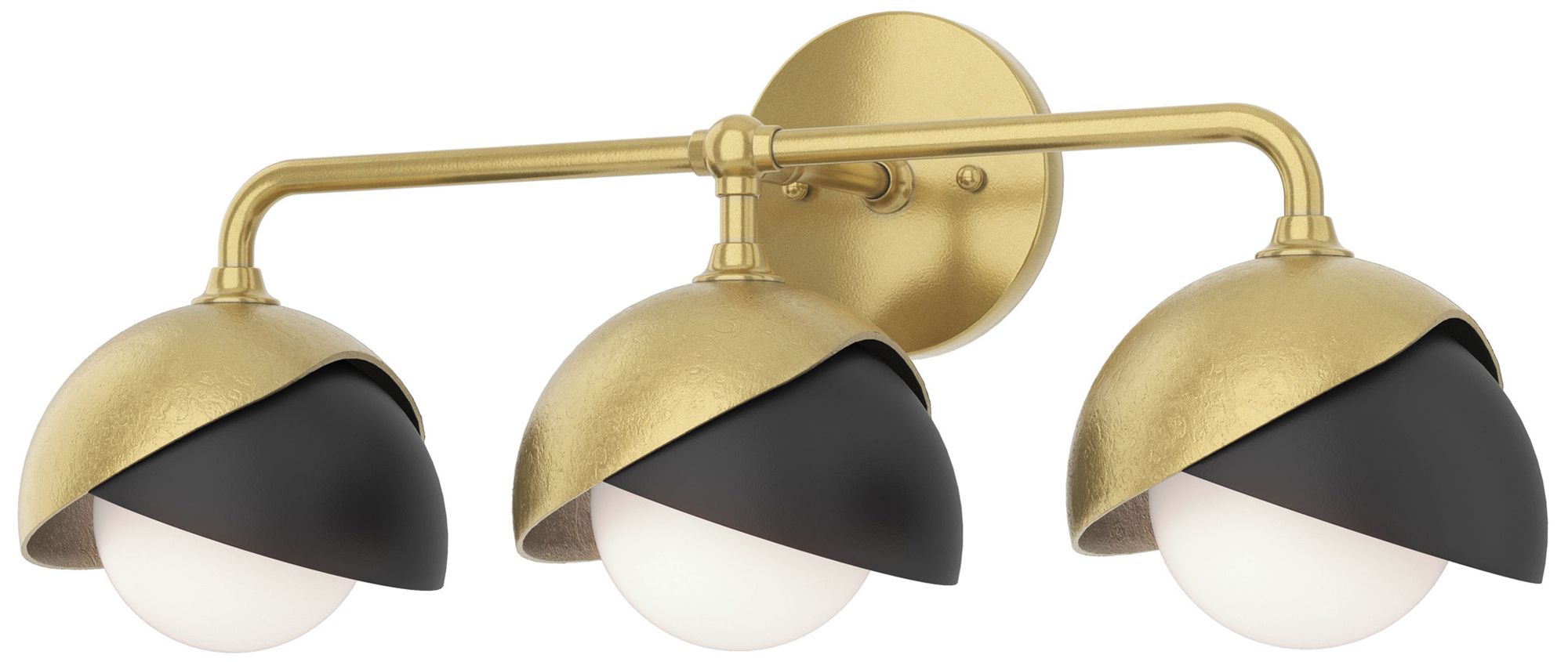 Brooklyn 3-Light Double Shade Sconce - Modern Brass - Black - Opal Glass