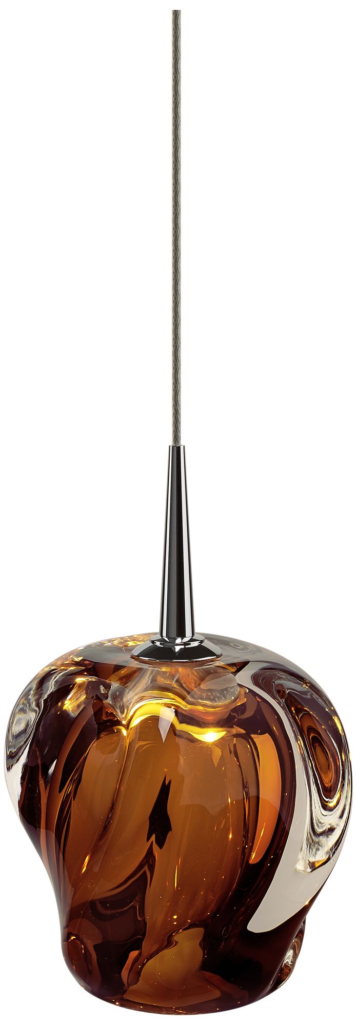 Aurora LED Pendant - Chrome Finish - Amber Glass Shade