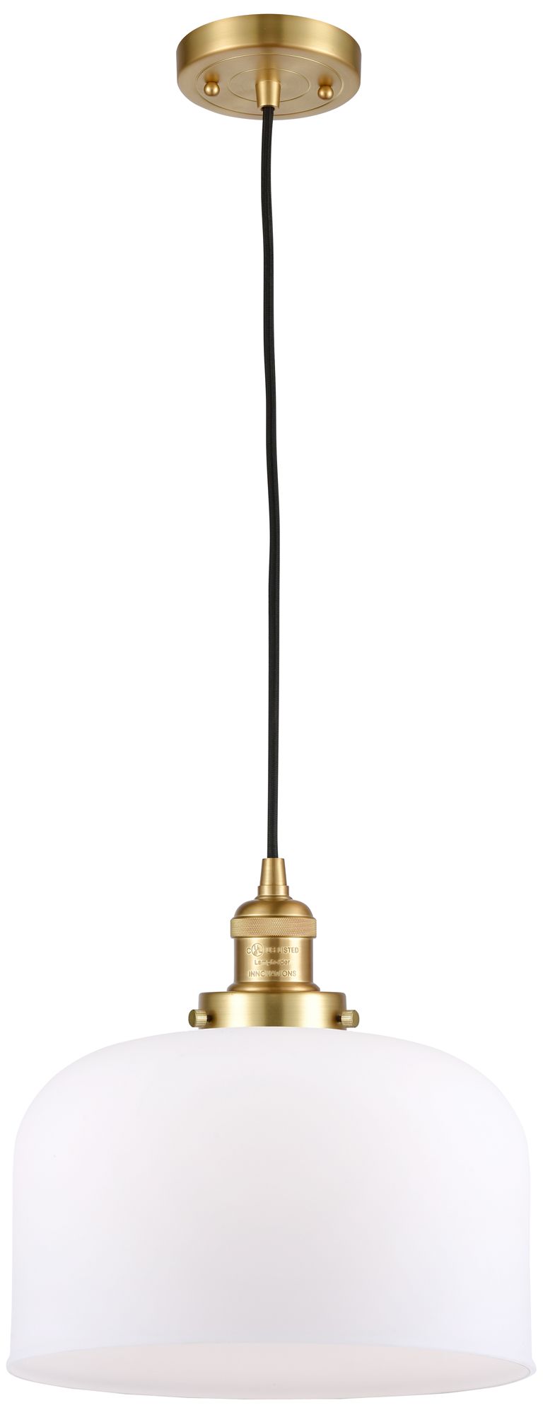 Franklin Restoration Bell 12" Satin Gold Corded Mini Pendant w/ White