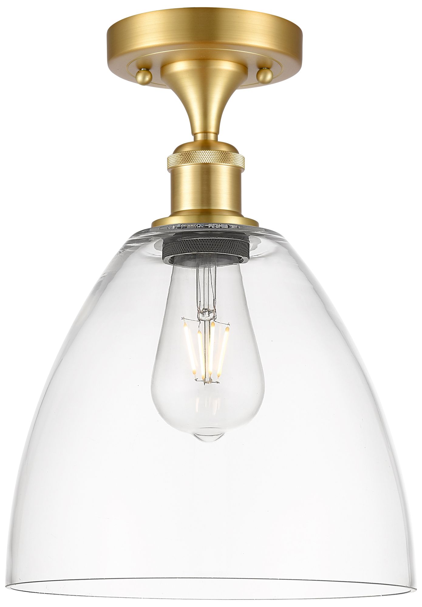 Bristol Glass  9" Semi-Flush Mount - Satin Gold - Clear Shade