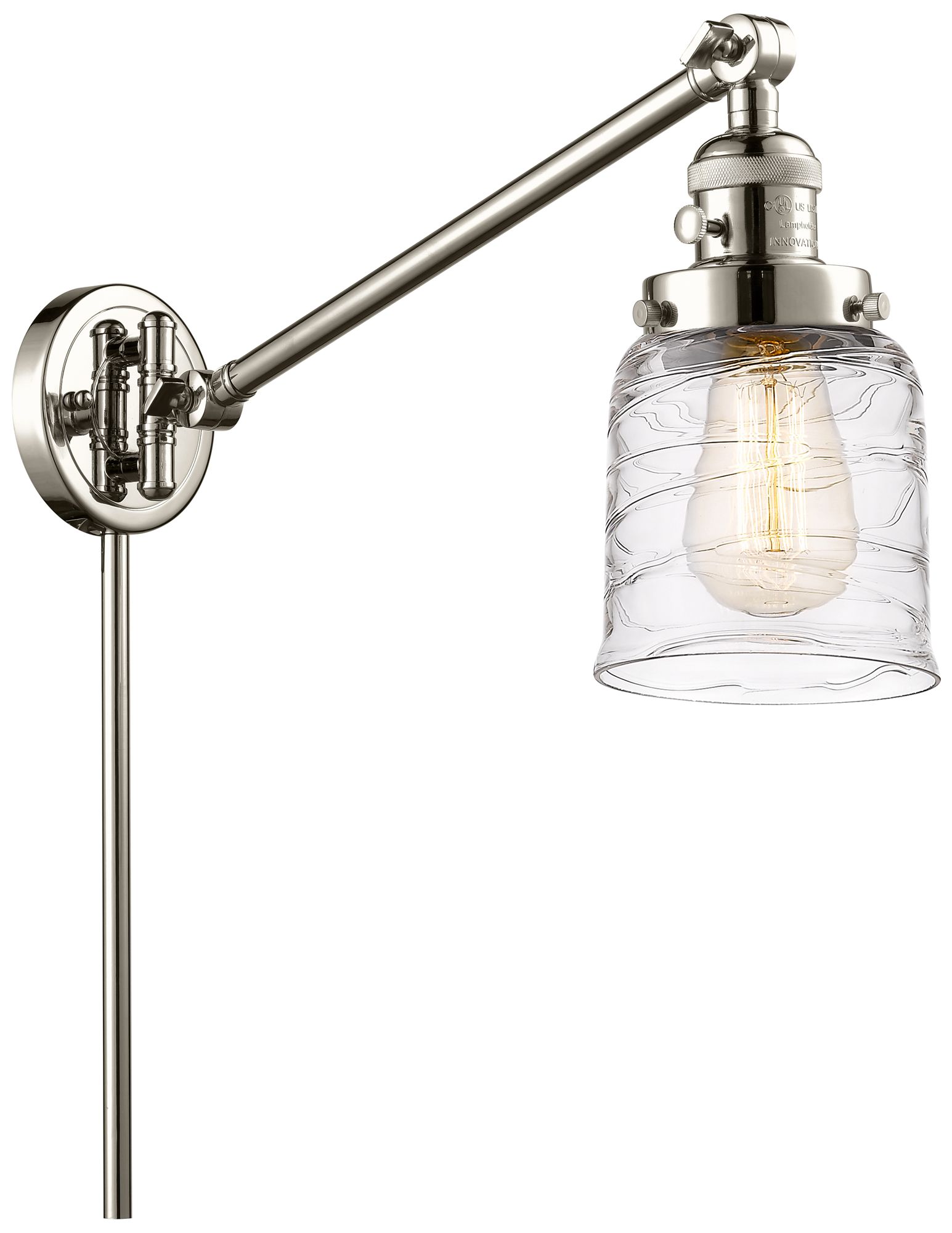 Bell 8" Polished Nickel LED Swing Arm With Deco Swirl Shade