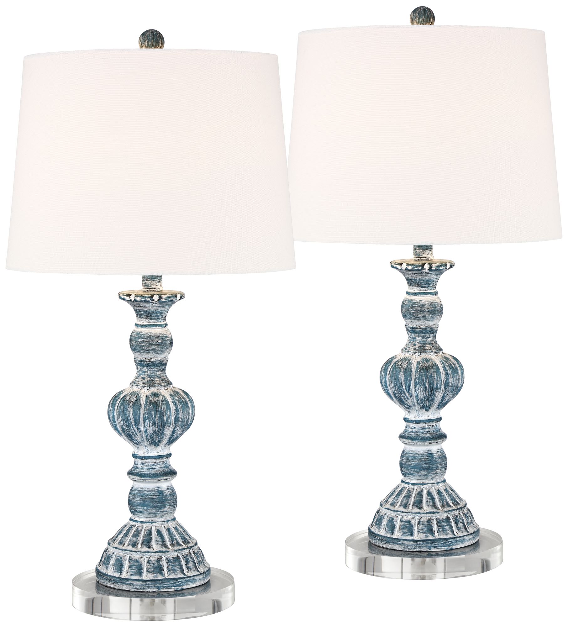 Tanya Blue Wash Table Lamps With 7" Round Risers