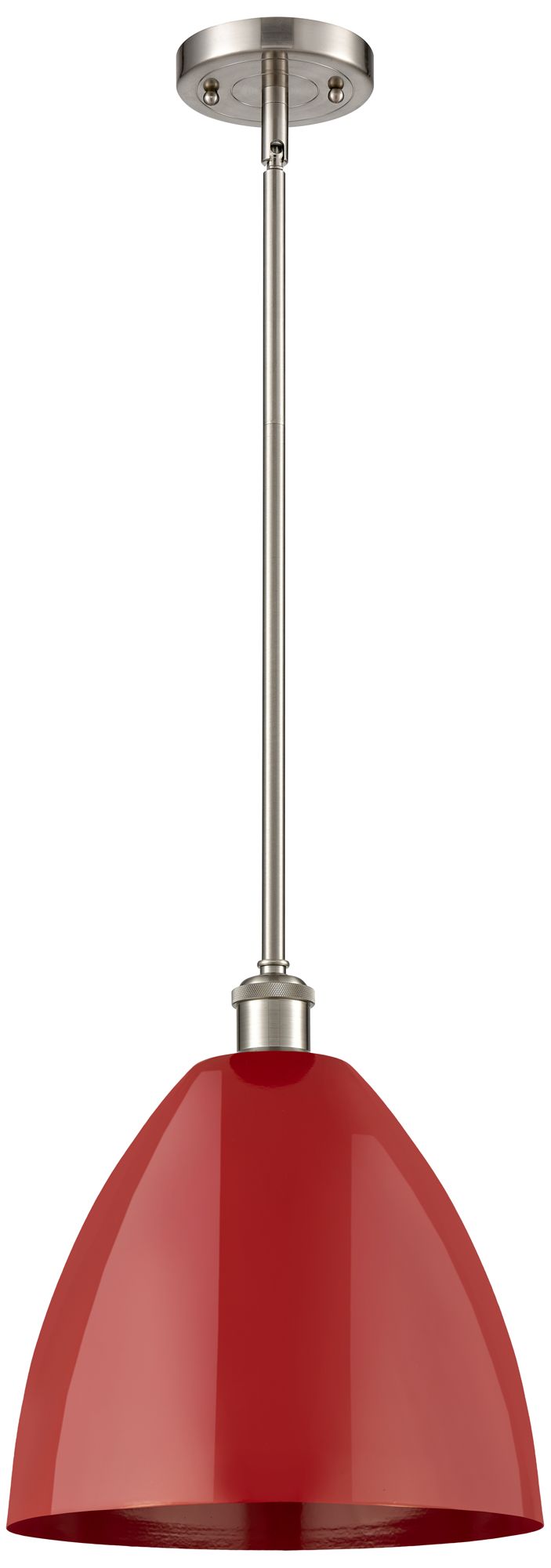 Plymouth Dome 12" Wide Brushed Satin Nickel Stem Hung Pendant w/ Red S