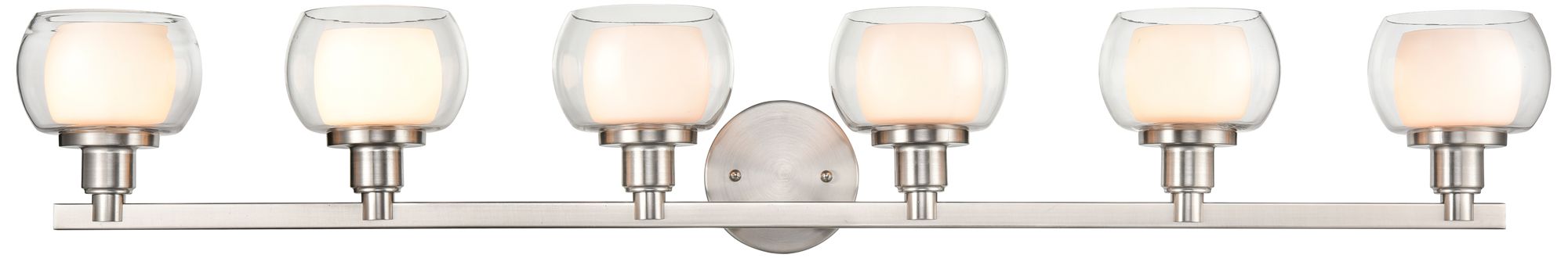 Cairo 44.75" 6 Light Satin Nickel LED Bath Light w/ White & Clear