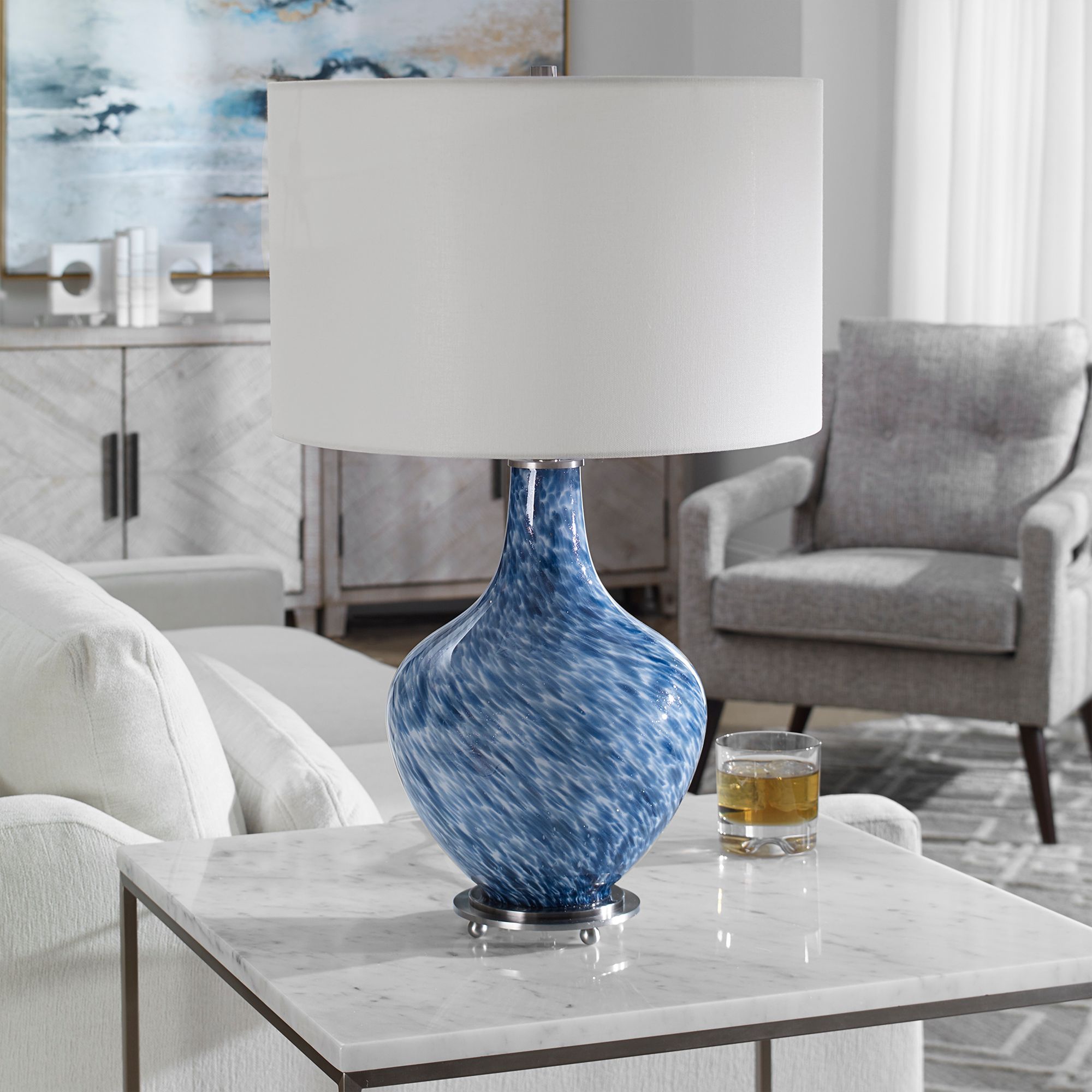 Uttermost Cove Blue and White Art Glass Table Lamp