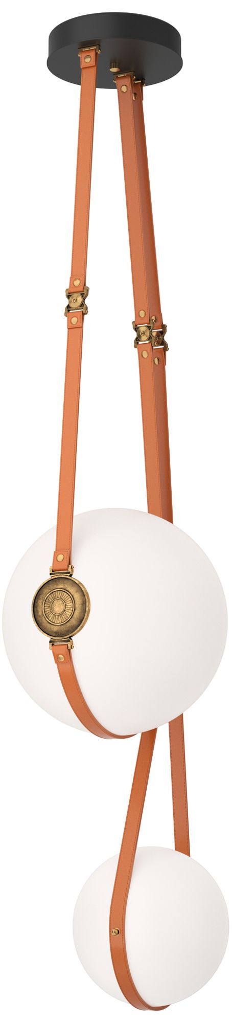 Derby 18.2"W Brass Multi LED Pendant w/ Chestnut Straps and Opal Shade