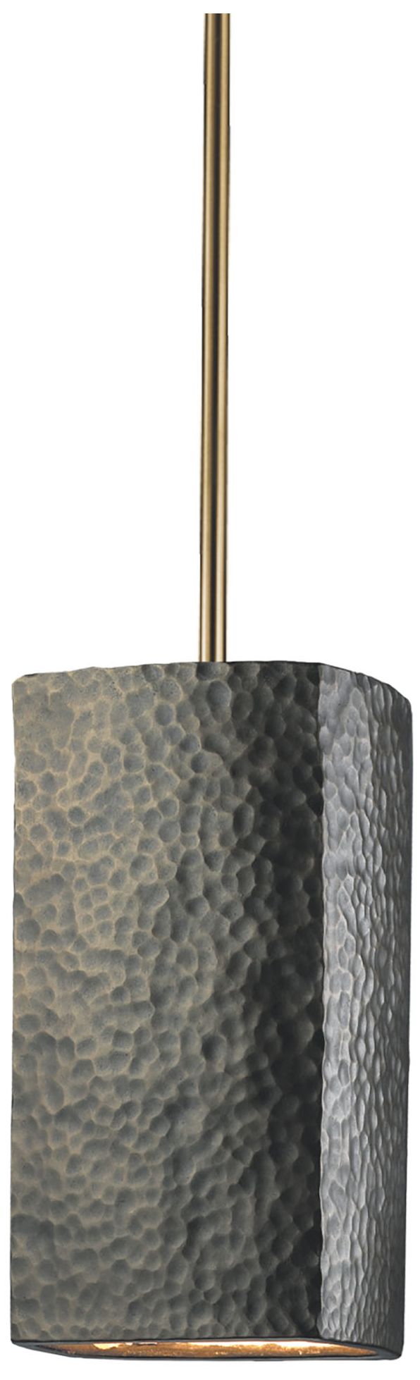 Rectangle LED Pendant - Hammered Brass - Antique Brass - Rigid Stem