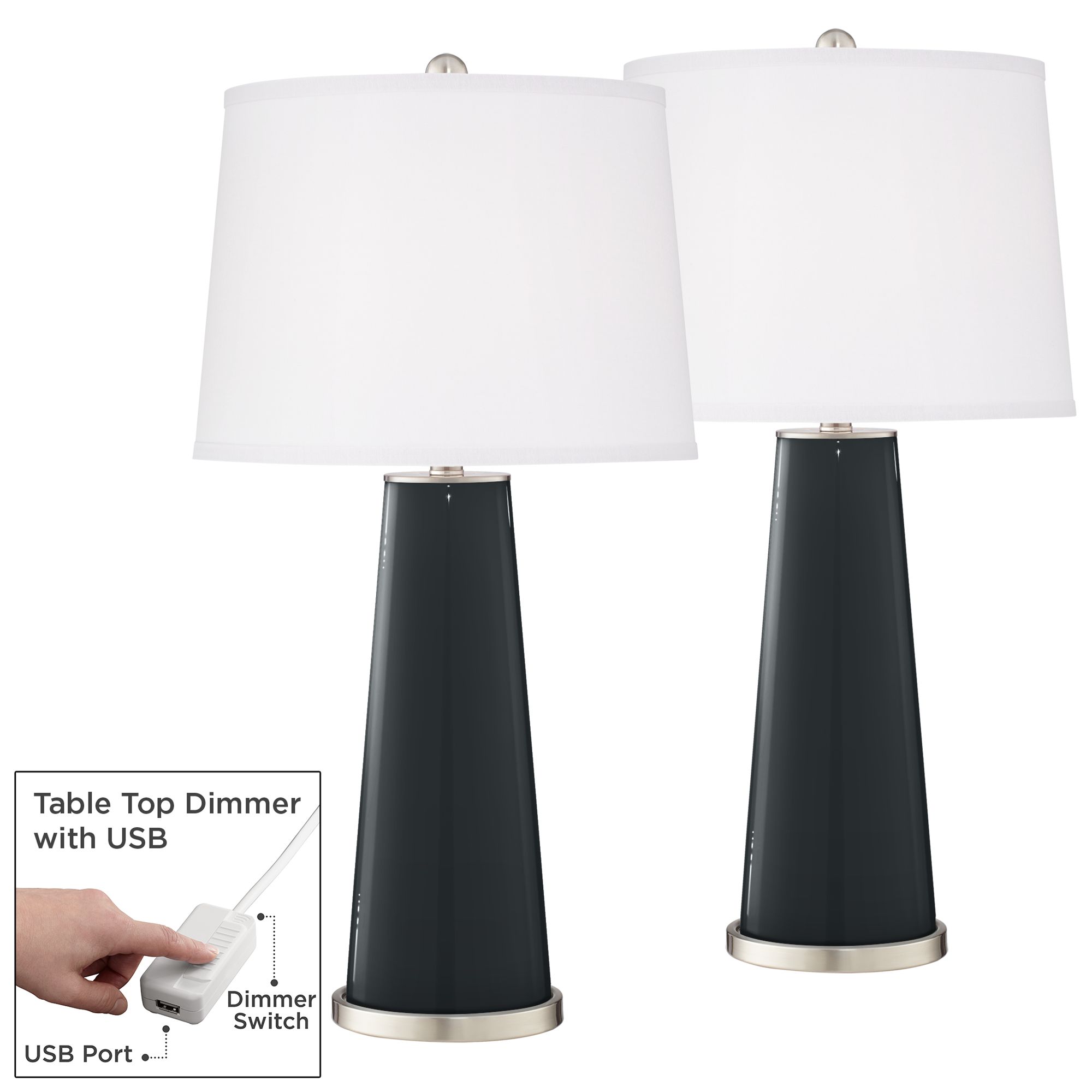 Black Of Night Leo Table Lamp Set of 2 with Dimmers